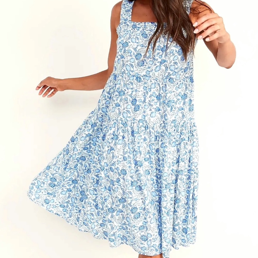 ISO Old Navy Blue Floral MIDI Swing dress